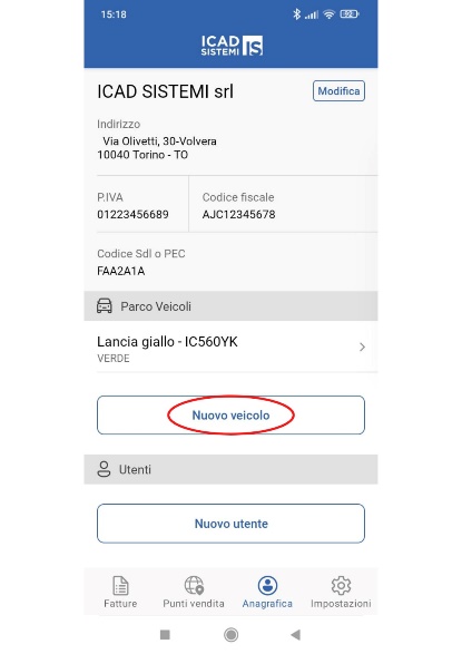 passaggio 7.2 clicca sul pulsante nuovo veicolo